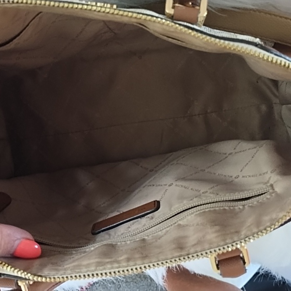Michael Kors Brown and Cream Satchel with Signature Monogram - Picture 7 of 8
